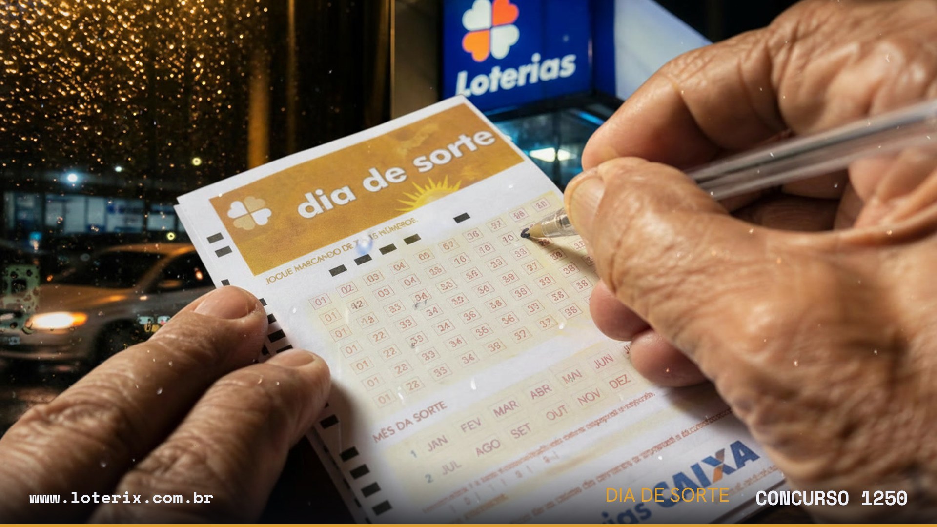 Dezenas sorteadas da Dia de Sorte 1250: 06, 14, 19, 20, 21, 28, 31