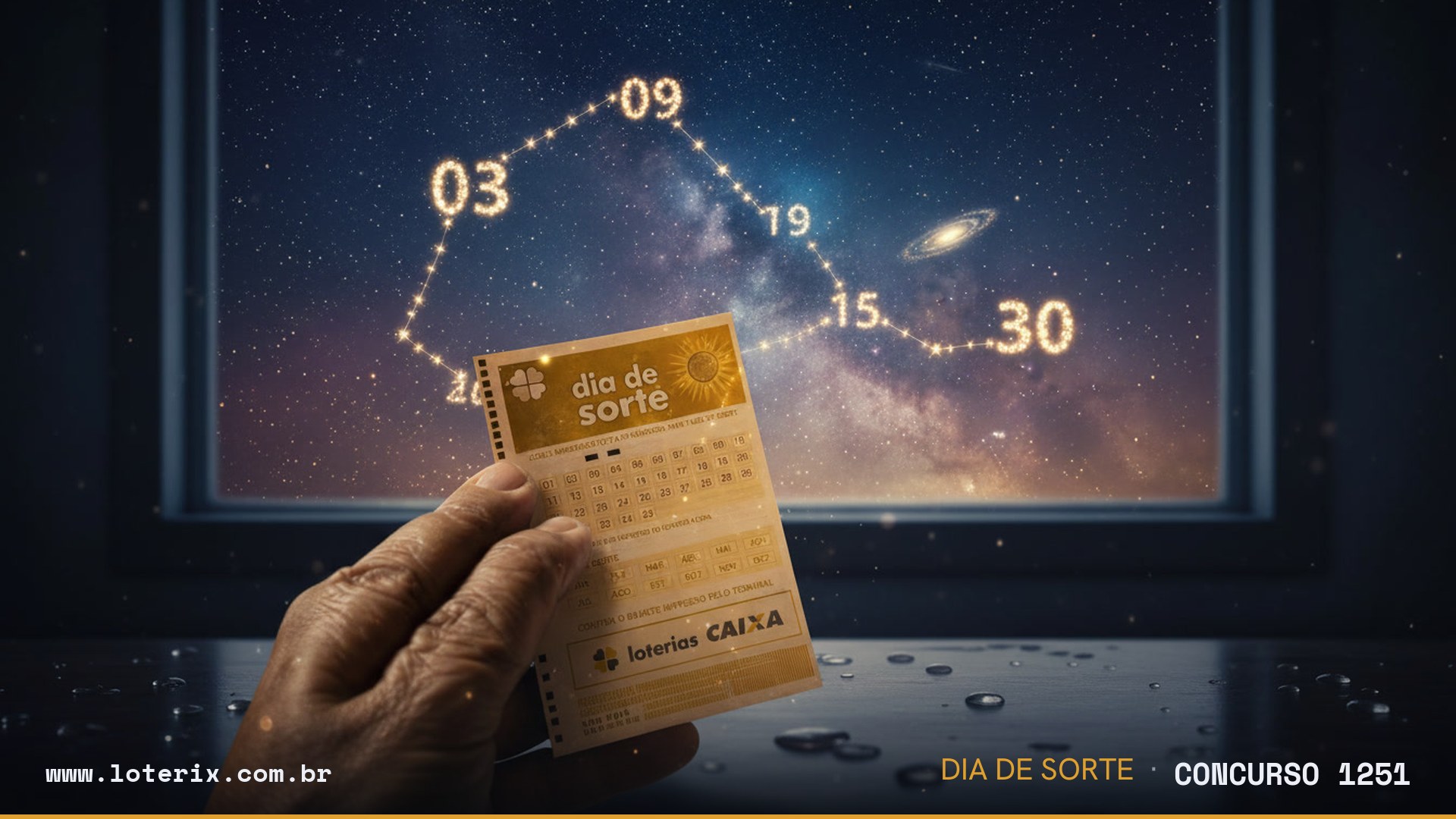 Dezenas sorteadas da Dia de Sorte 1251: 01, 04, 06, 09, 12, 19, 25