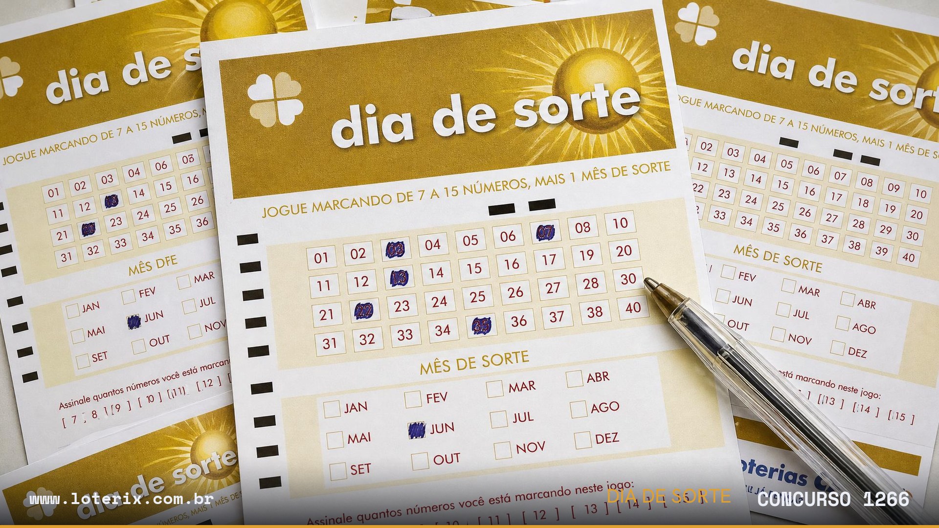 Dezenas sorteadas da Dia de Sorte 1266: 04, 07, 10, 11, 23, 25, 28
