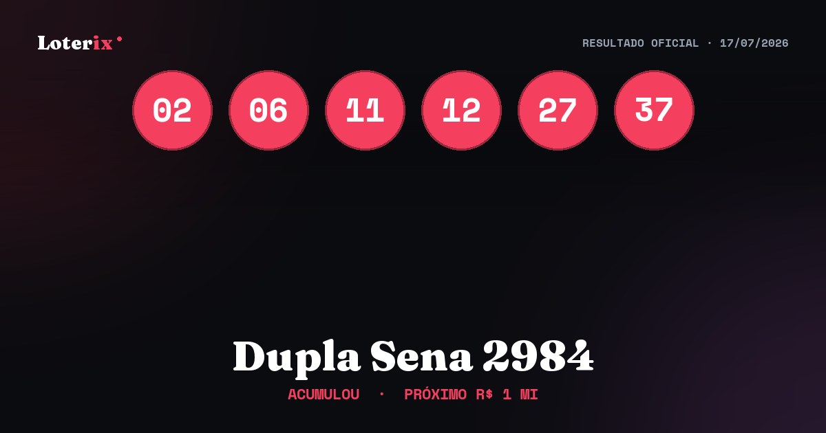 Dezenas sorteadas da Dupla Sena 2984: 02, 06, 11, 12, 27, 37