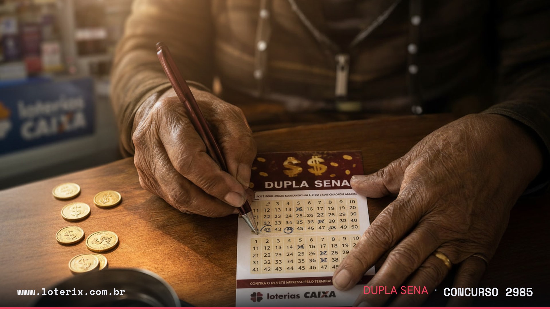 Dezenas sorteadas da Dupla Sena 2985: 01, 08, 18, 29, 39, 49