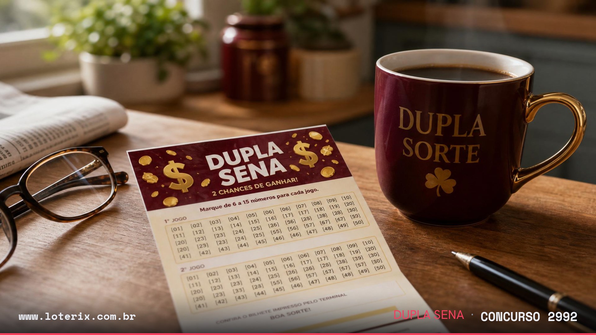 Dezenas sorteadas da Dupla Sena 2992: 10, 14, 16, 21, 30, 31