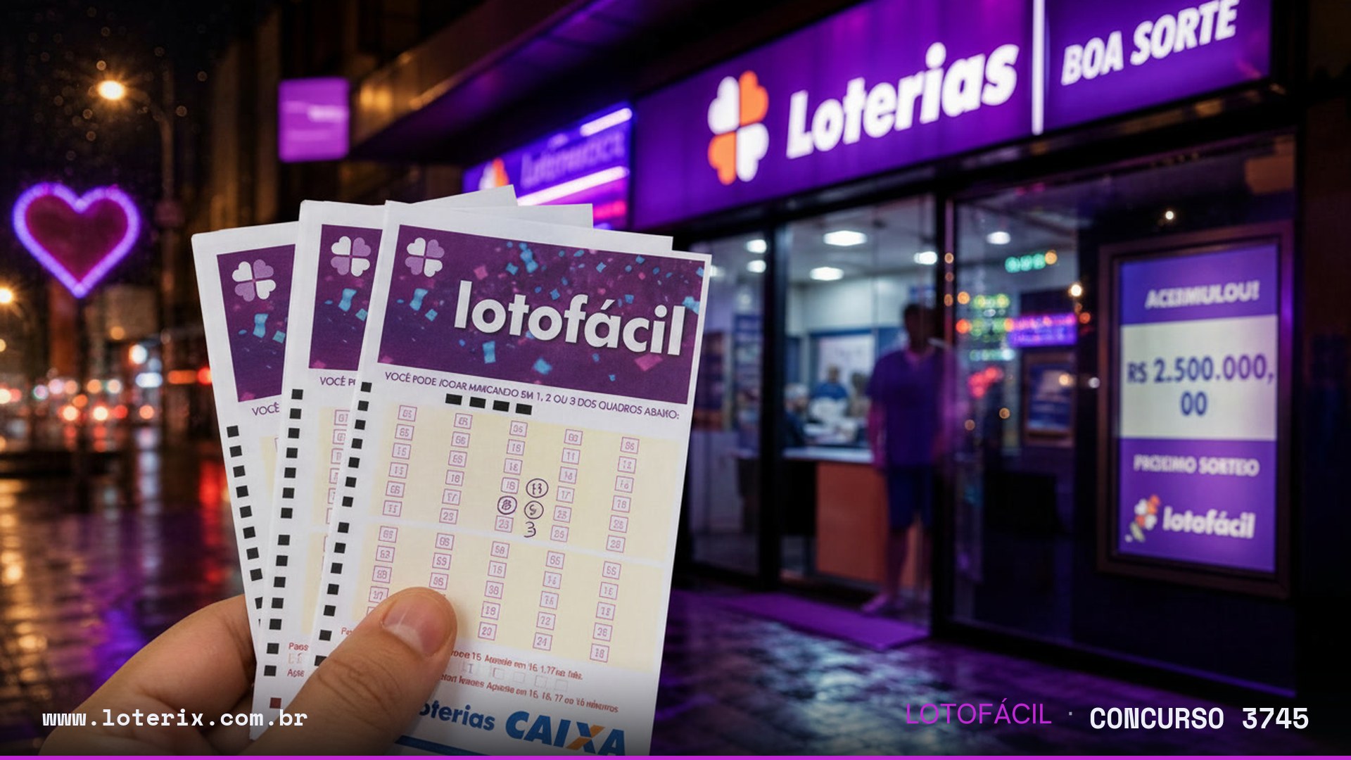 Dezenas sorteadas da Lotofácil 3745: 01, 02, 04, 05, 06, 07, 08, 09, 10, 12, 13, 19, 21, 22, 24