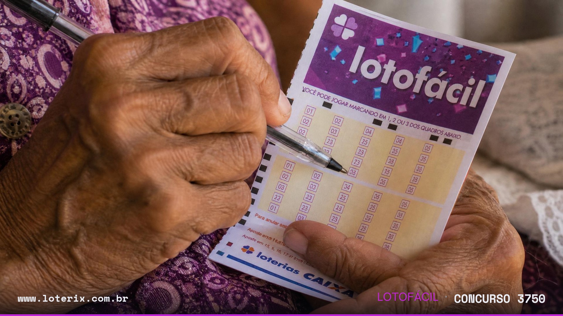 Dezenas sorteadas da Lotofácil 3750: 01, 02, 05, 06, 07, 11, 12, 13, 15, 18, 19, 20, 22, 24, 25