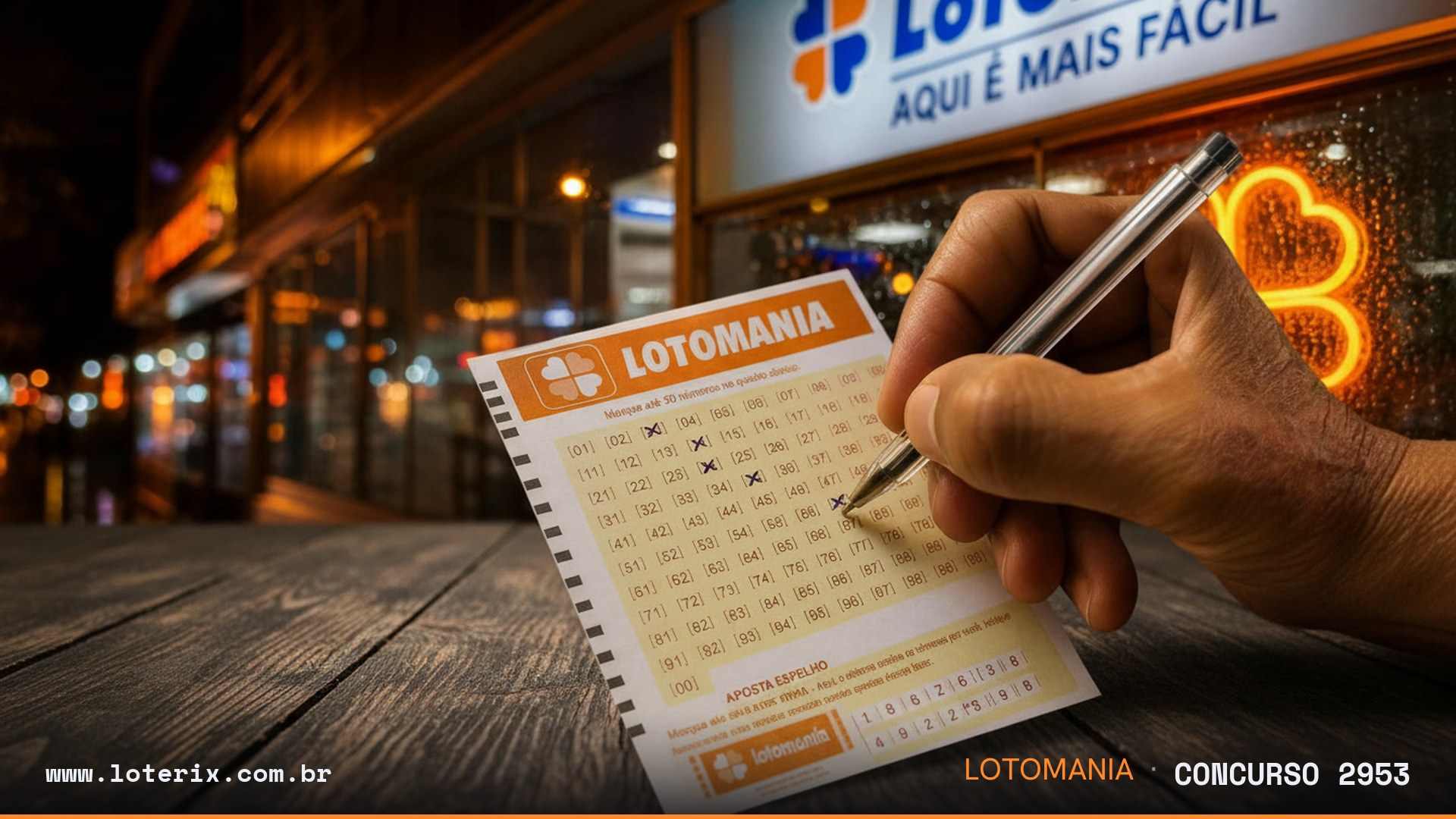 Dezenas sorteadas da Lotomania 2953: 00, 01, 10, 11, 16, 17, 29, 30, 31, 38, 56, 57, 65, 75, 88, 89, 90, 95, 96, 98