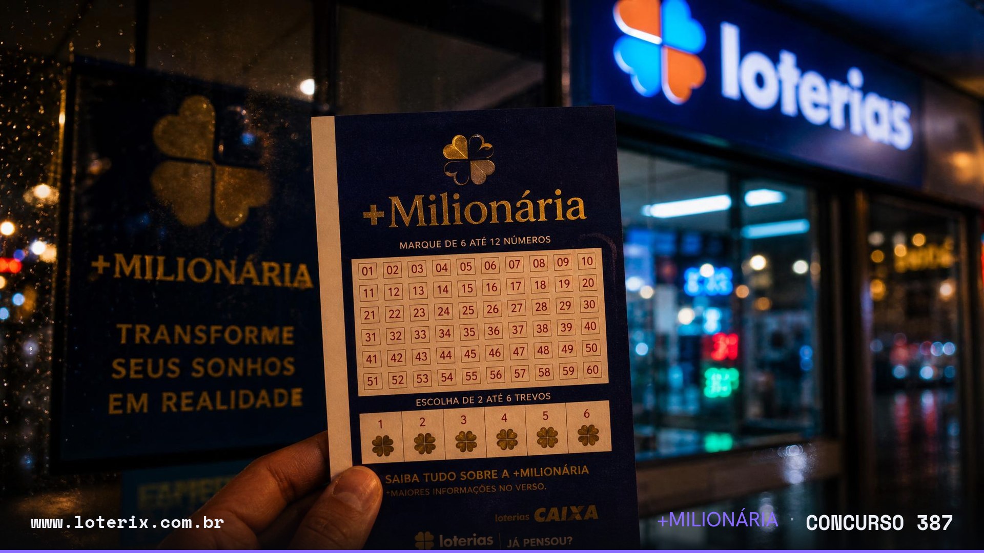 Dezenas sorteadas da +Milionária 387: 14, 26, 27, 28, 43, 46