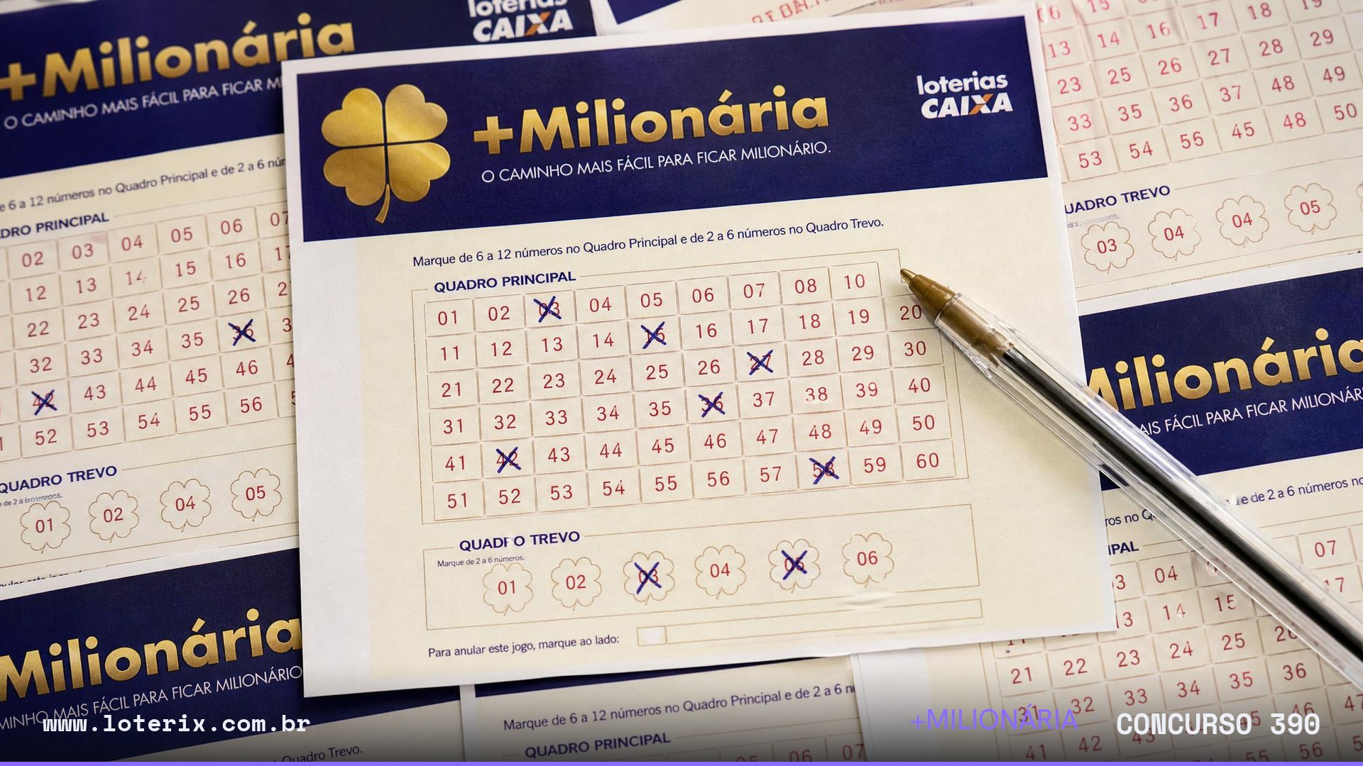 Dezenas sorteadas da +Milionária 390: 02, 17, 28, 37, 46, 49