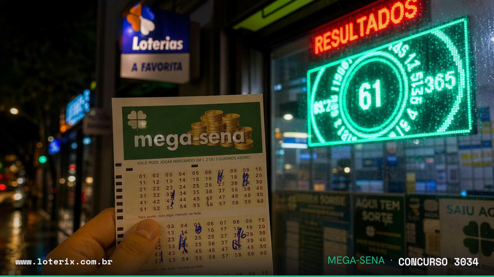 Dezenas sorteadas da Mega-Sena 3034: 08, 28, 30, 37, 39, 60