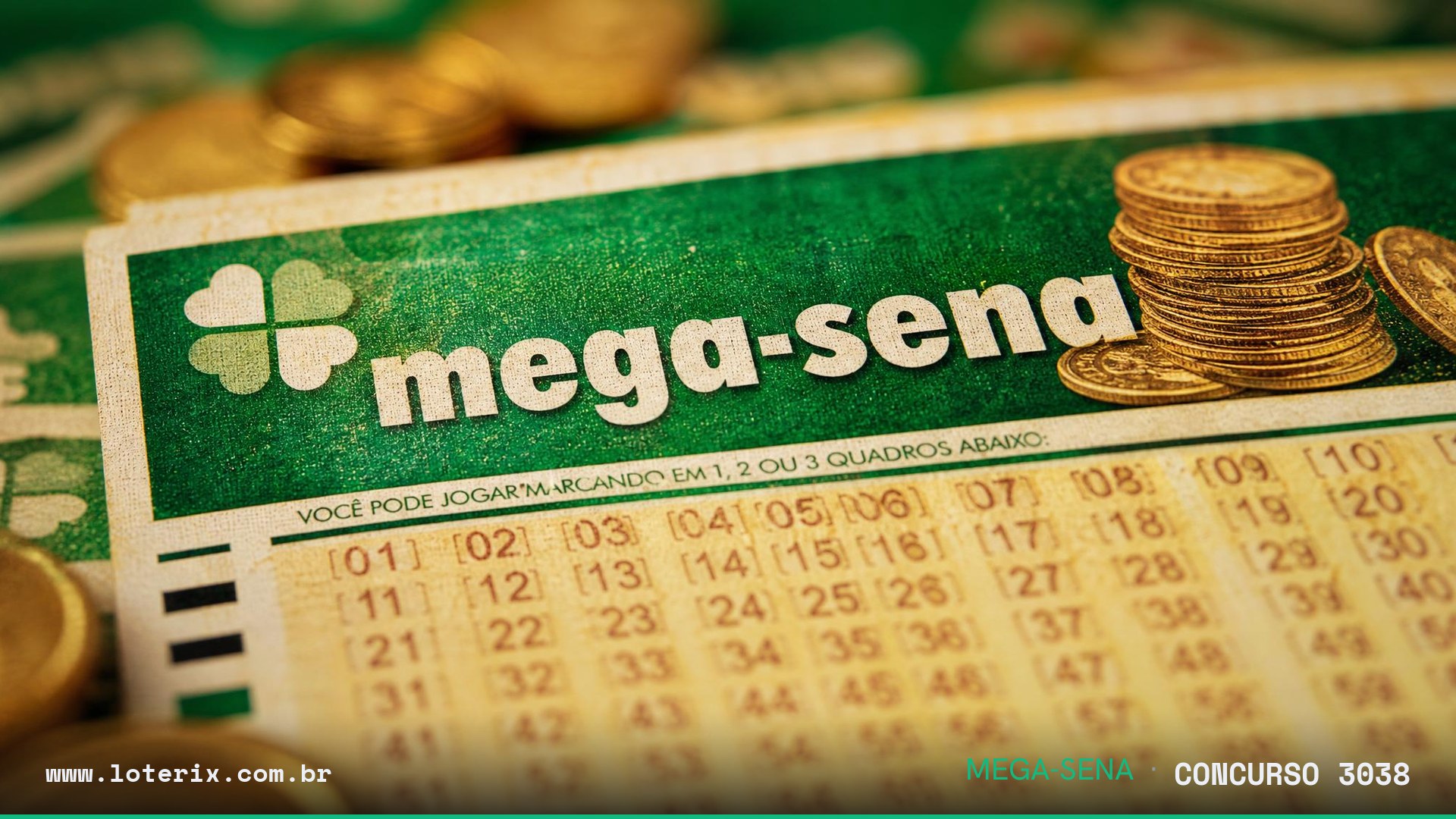 Dezenas sorteadas da Mega-Sena 3038: 30, 35, 38, 39, 46, 50