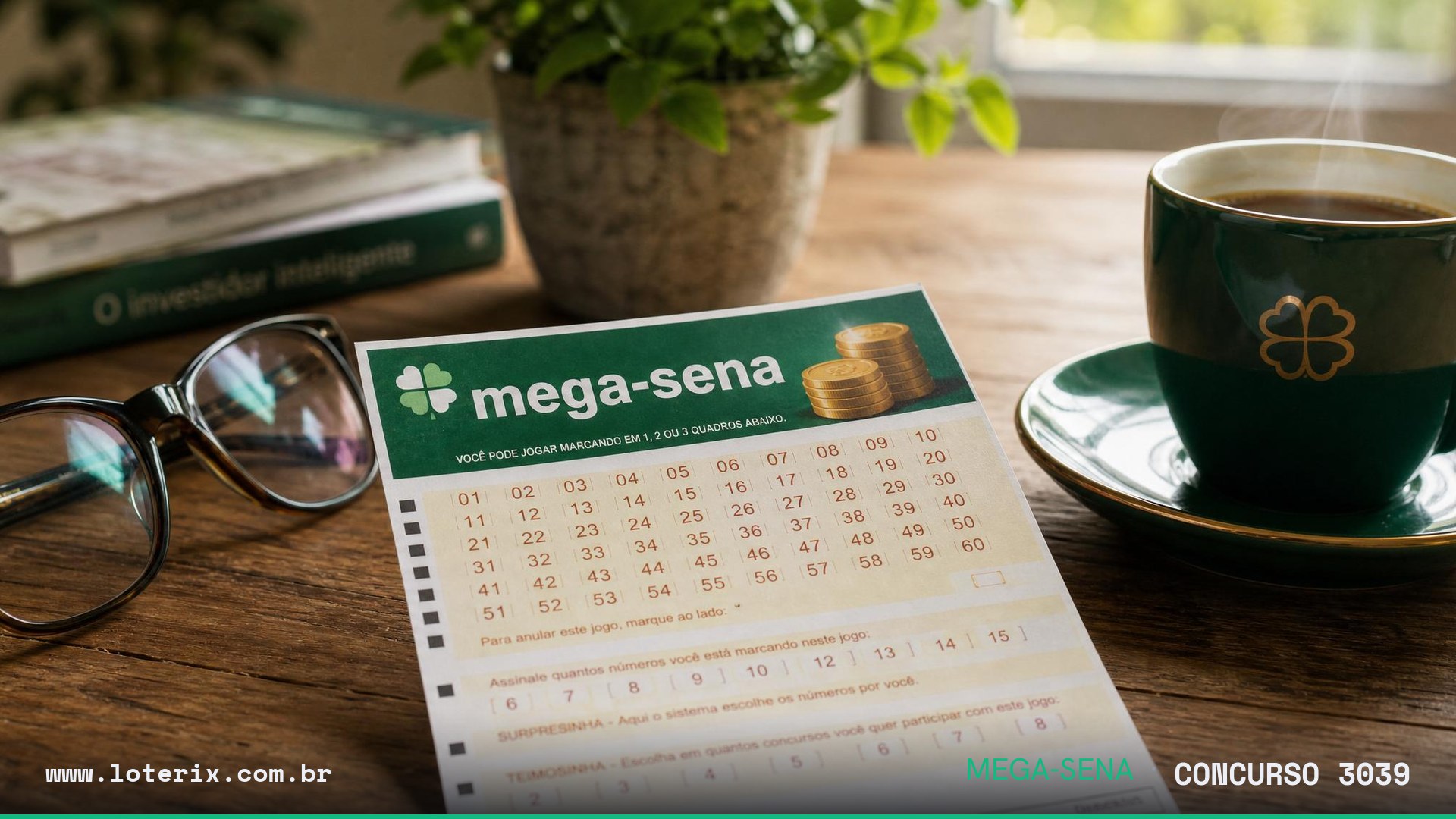 Dezenas sorteadas da Mega-Sena 3039: 14, 16, 21, 39, 53, 58