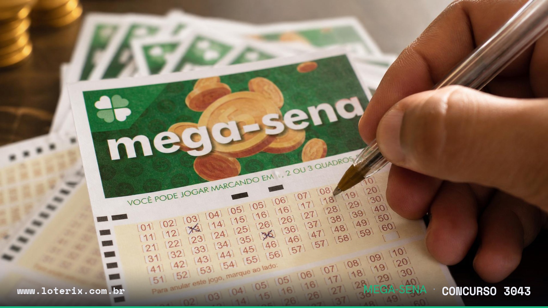Dezenas sorteadas da Mega-Sena 3043: 10, 11, 16, 37, 42, 53