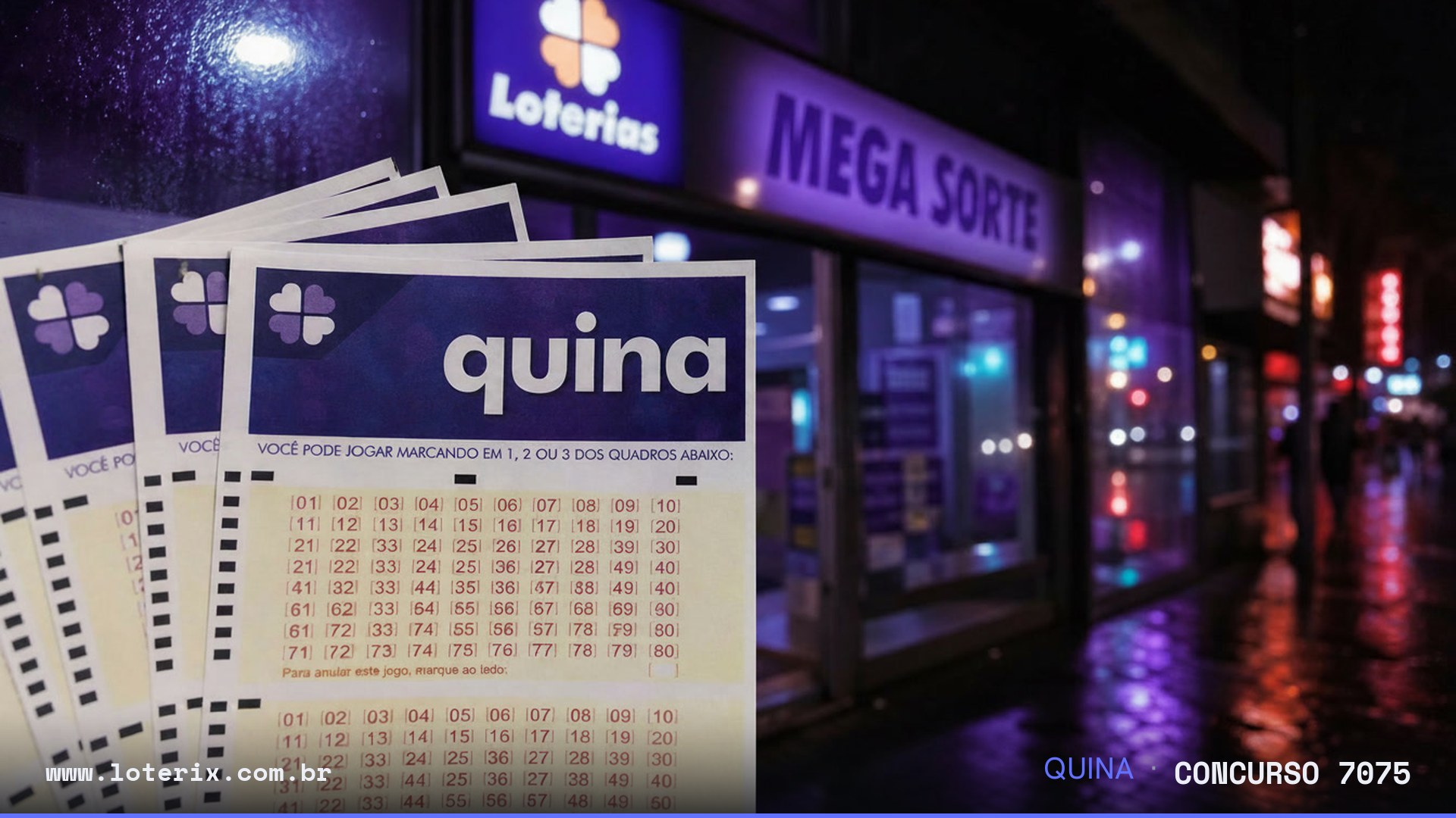 Dezenas sorteadas da Quina 7075: 02, 04, 20, 50, 73