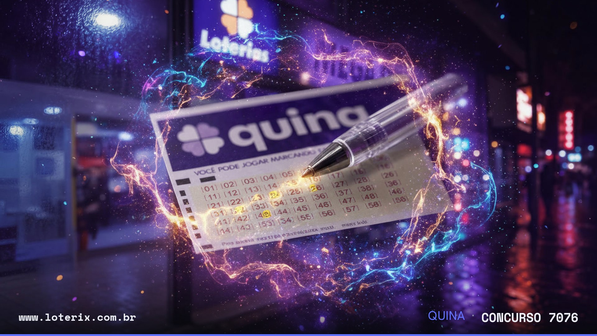 Dezenas sorteadas da Quina 7076: 01, 18, 22, 35, 41