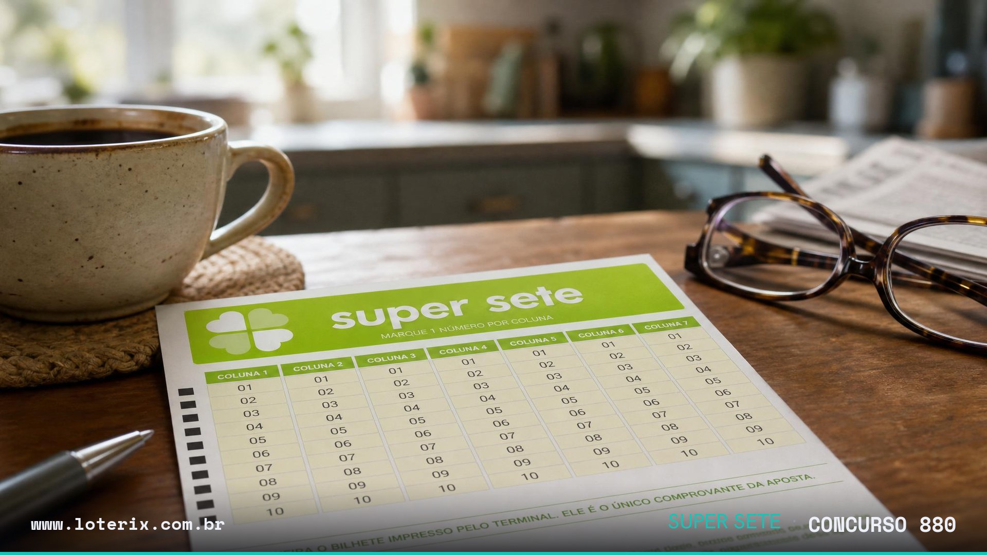 Dezenas sorteadas da Super Sete 880: 07, 00, 04, 03, 05, 08, 07