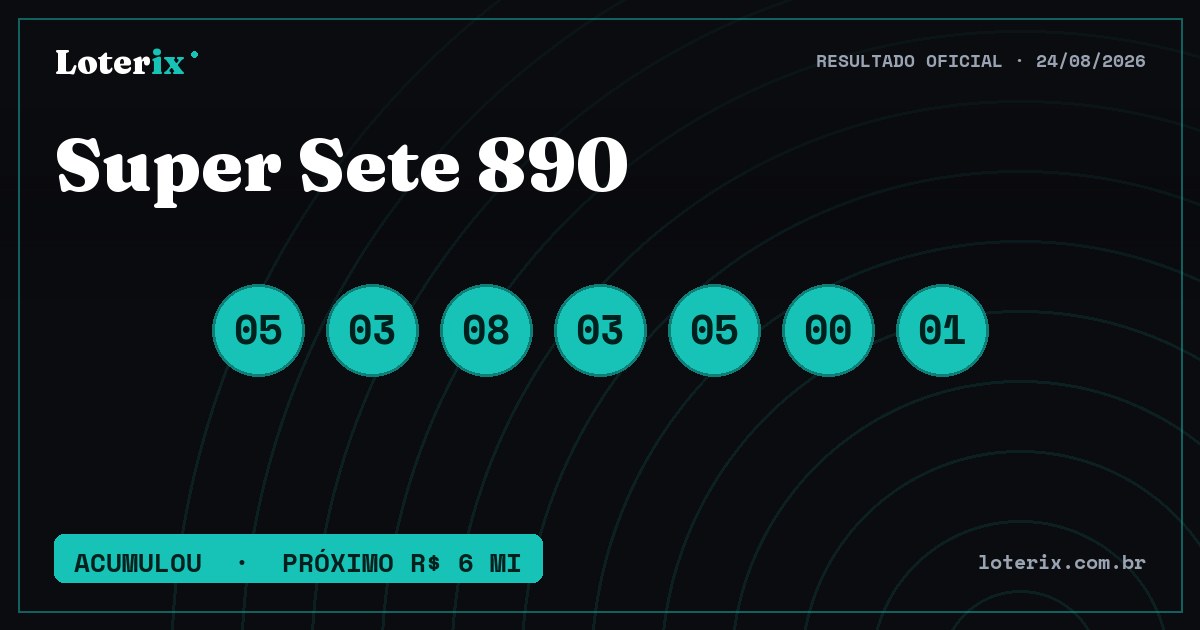 Dezenas sorteadas da Super Sete 890: 05, 03, 08, 03, 05, 00, 01