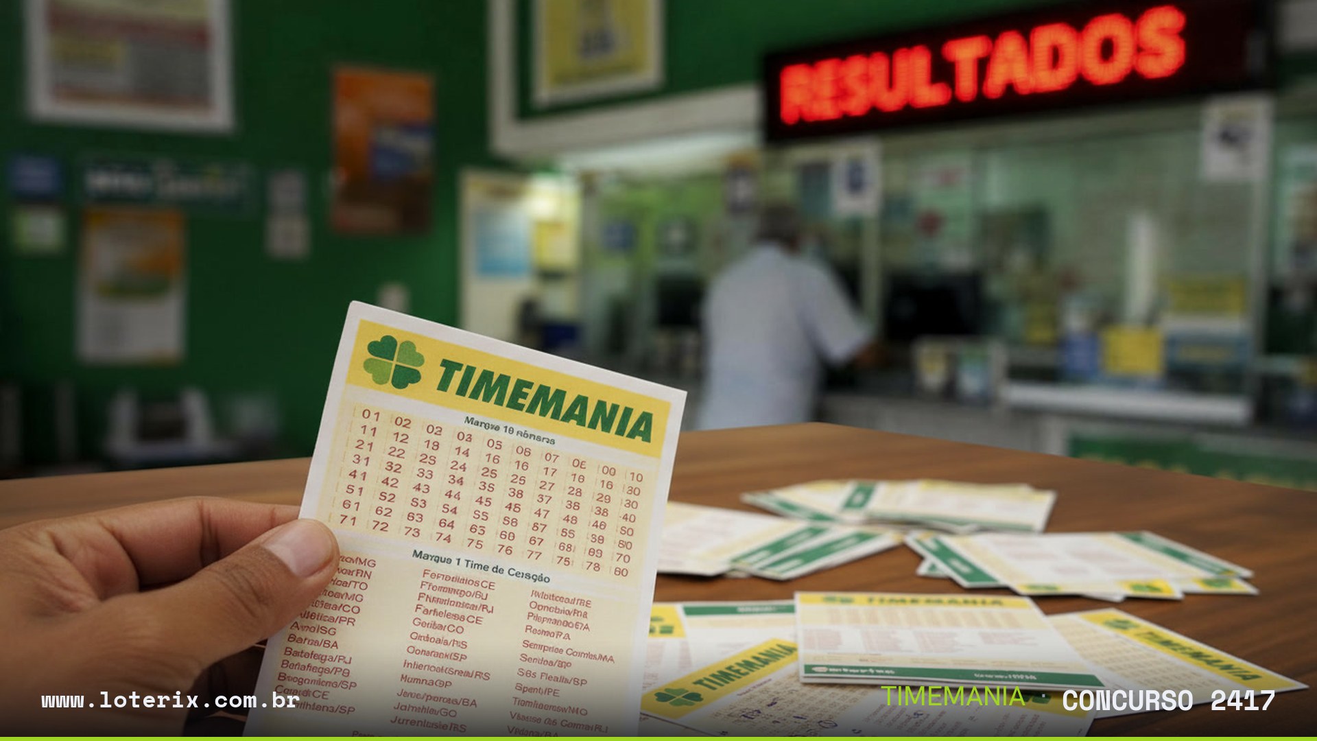 Dezenas sorteadas da Timemania 2417: 08, 12, 51, 56, 72, 75, 80
