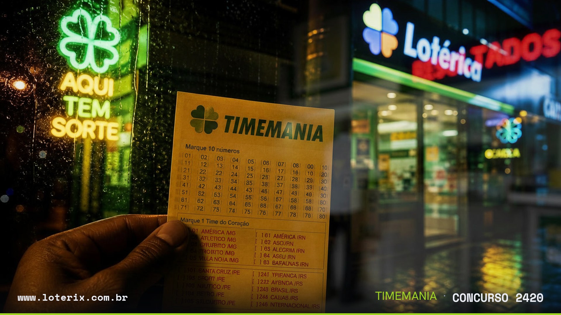Dezenas sorteadas da Timemania 2420: 02, 14, 21, 72, 76, 77, 78